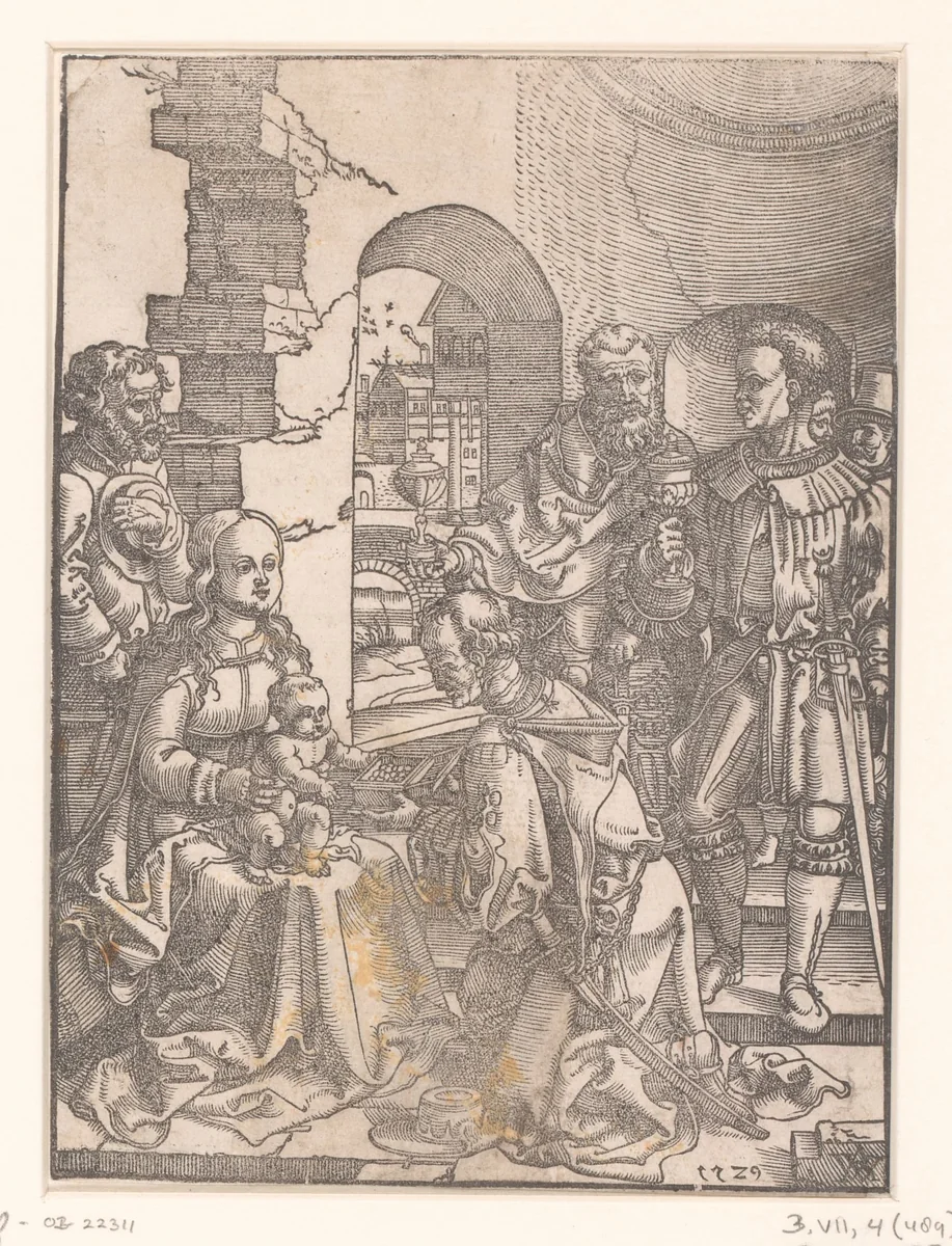 Aanbidding der koningen by anonymous, print, 1529