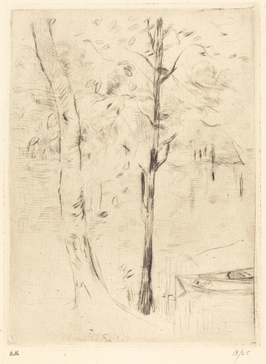 Lake with Rowboat by Berthe Morisot, print, 1888