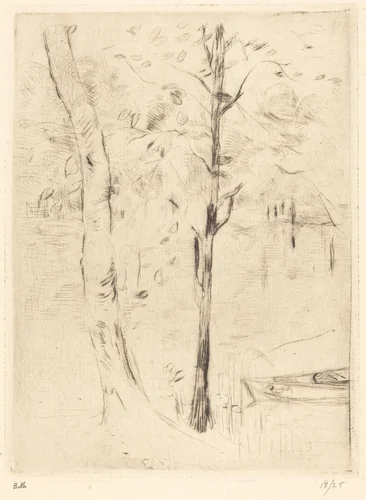Lake with Rowboat by Berthe Morisot, print, 1888