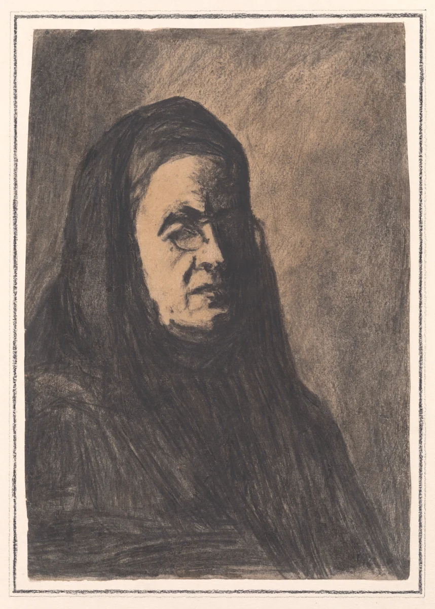 Bust of a Woman Wearing a Pince-nez (Wife of the Artist) by Théodule Augustin Ribot, drawing, 1870-1880