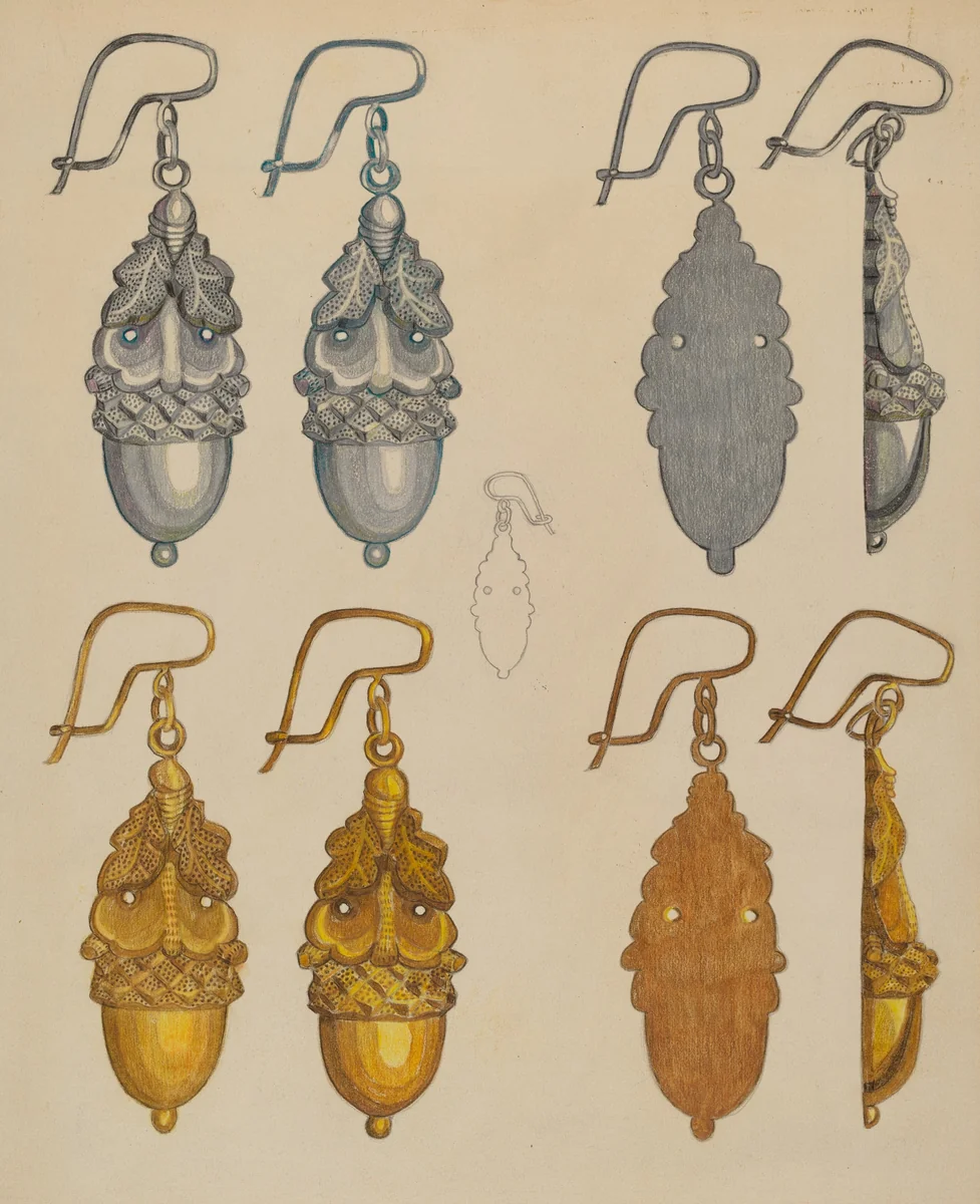 Earrings by Tulita Westfall, index of american design, 1937