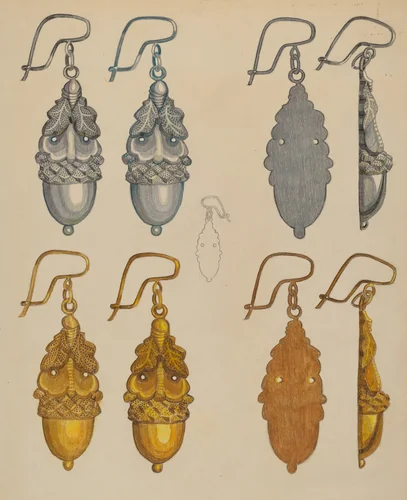 Earrings by Tulita Westfall, index of american design, 1937