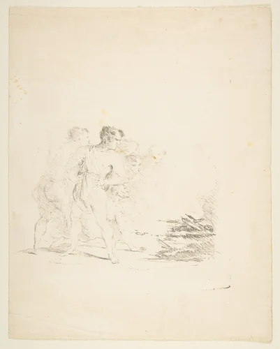 Men Spitting at a Fire by Goya, print, 1815-1825