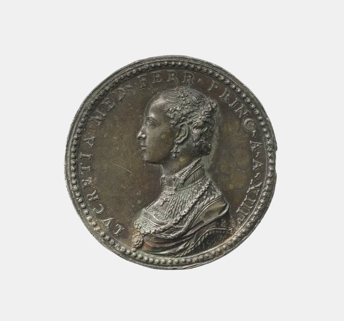 Lucrezia de' Medici 1545-61, first wife of Alfonso II d'Este by Pastorino di Giovan Michele, metalwork, 1558