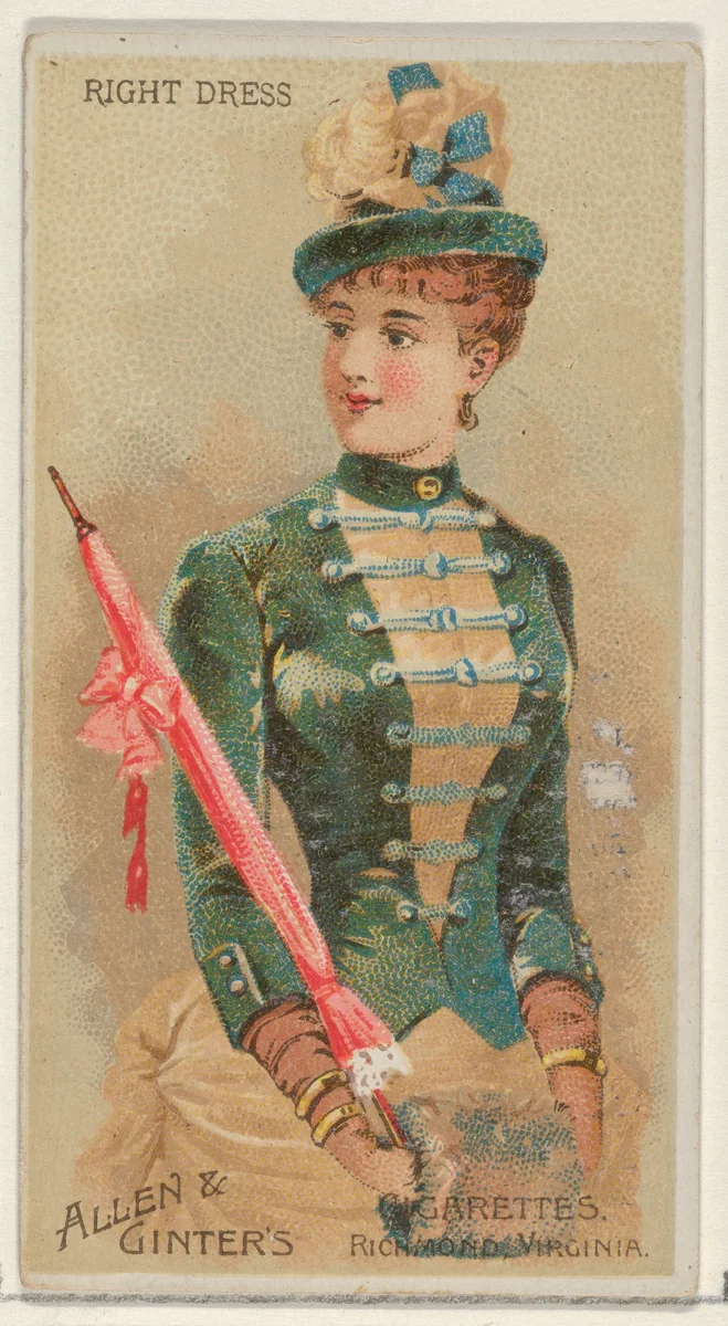 Right Dress, from the Parasol Drills series (N18) for Allen & Ginter Cigarettes Brands by Allen & Ginter, print, 1888