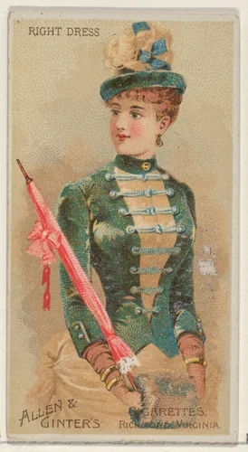 Right Dress, from the Parasol Drills series (N18) for Allen & Ginter Cigarettes Brands by Allen & Ginter, print, 1888