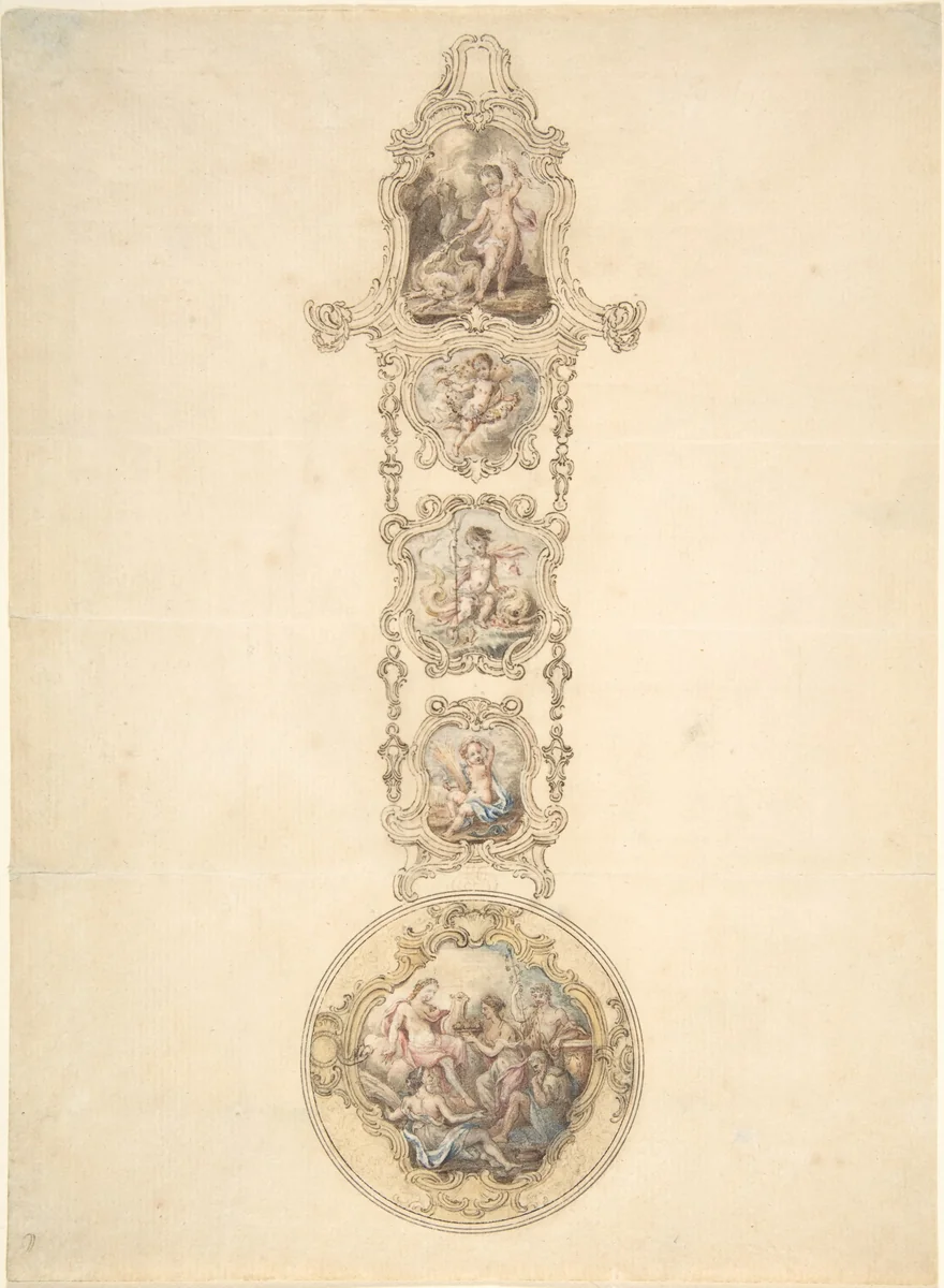 Design for an Enameled Watchcase and Châtelaine with Mythological Figures by George Michael Moser, drawing, 1761-1771