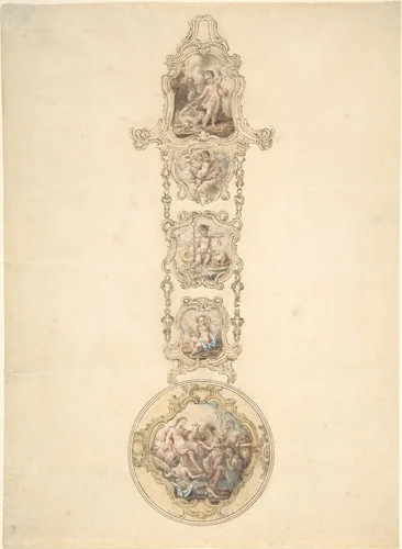 Design for an Enameled Watchcase and Châtelaine with Mythological Figures by George Michael Moser, drawing, 1761-1771