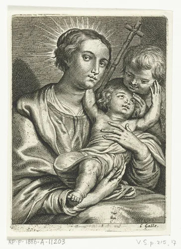 Maria met kind en Johannes de Doper by Schelte Adamsz. Bolswert, print, 1596-1678
