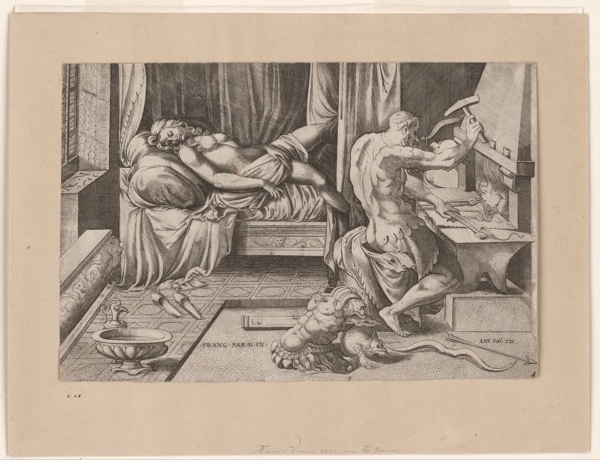 Venus en Vulcanus by Unknown, print, 1543