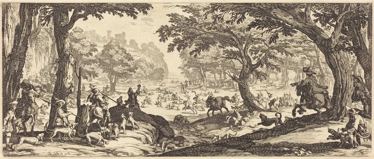 The Stag Hunt by Jacques Callot, print, 1619