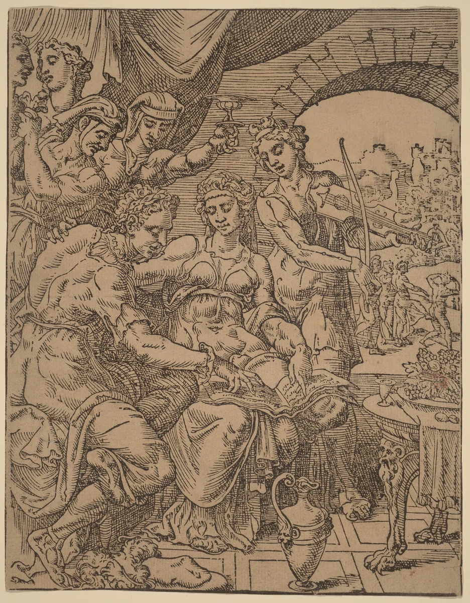 The Prodigal Son Squandering His Inheritance on Harlots by Dirck Volckertz Coornhert; Maerten van Heemskerck, print, 1548