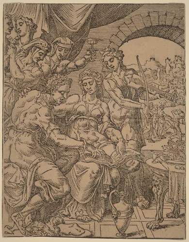 The Prodigal Son Squandering His Inheritance on Harlots by Dirck Volckertz Coornhert; Maerten van Heemskerck, print, 1548