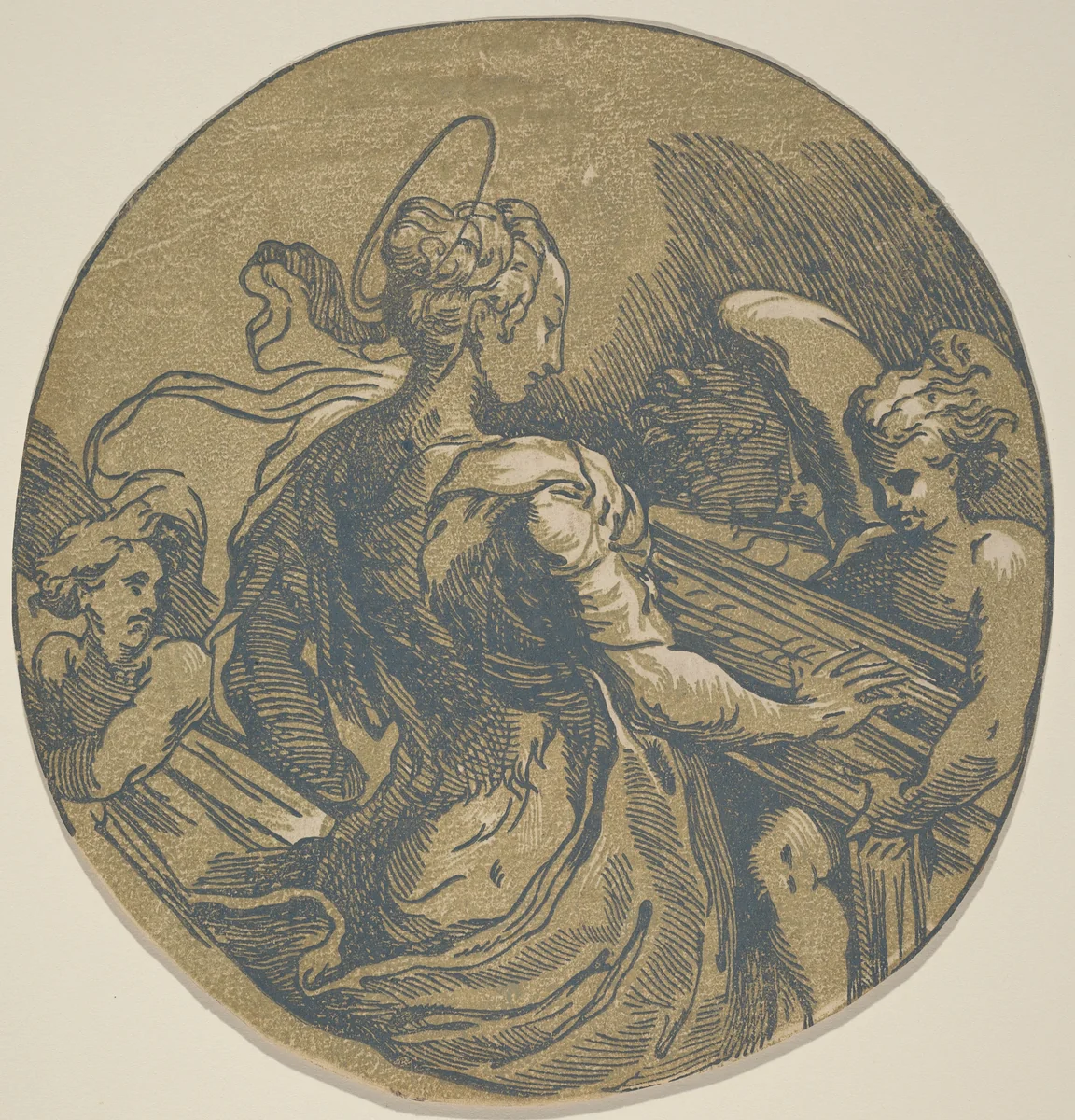 Saint Cecilia by Antonio da Trento, print, 1500-1550