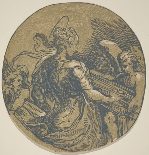 Saint Cecilia by Antonio da Trento, print, 1500-1550