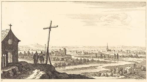 Landscape with Church and Town in Distance by Sébastien Le Clerc, print, 1673