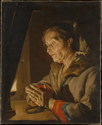 Old Woman Praying by Matthias Stom, painting, 1637-1643