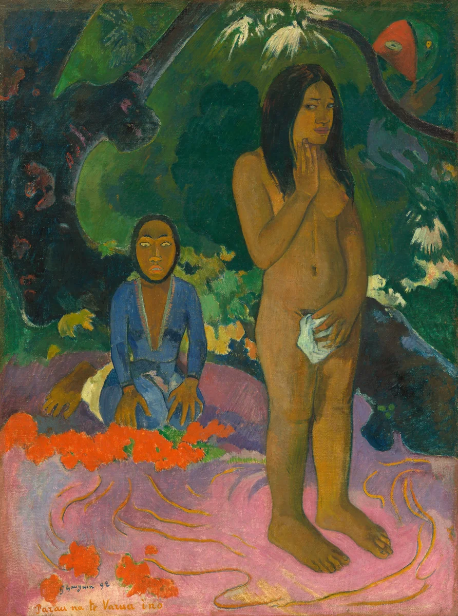 Parau na te Varua ino (Words of the Devil) by Paul Gauguin, painting, 1892