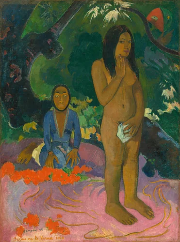 Parau na te Varua ino (Words of the Devil) by Paul Gauguin, painting, 1892