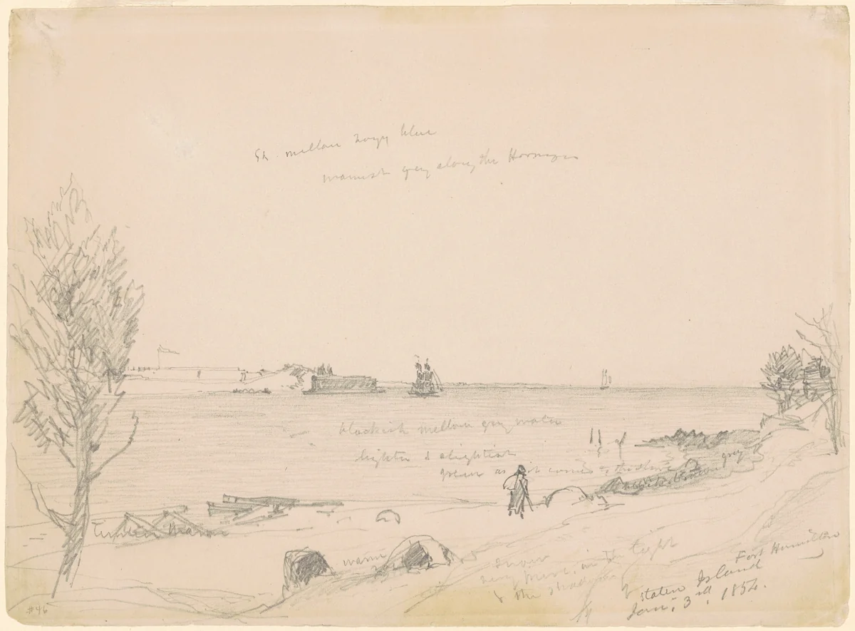 Fort Hamilton, Staten Island by Jasper Francis Cropsey, drawing, 1854
