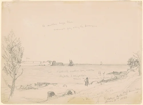 Fort Hamilton, Staten Island by Jasper Francis Cropsey, drawing, 1854