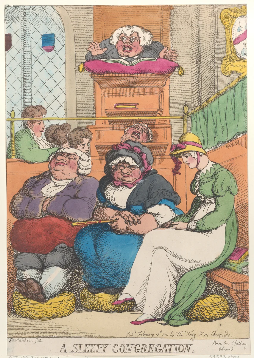 A Sleepy Congregation by Thomas Rowlandson, print, 1811