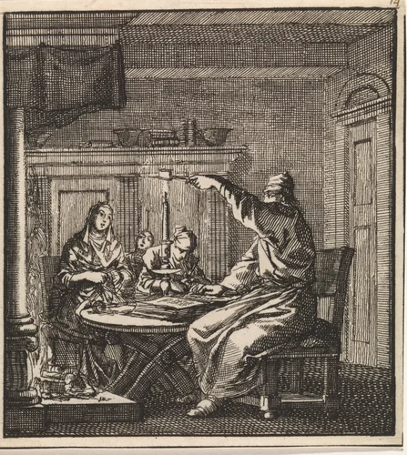 Man dooft een kaars met een kaarsendover by Jan Luyken, print, 1711
