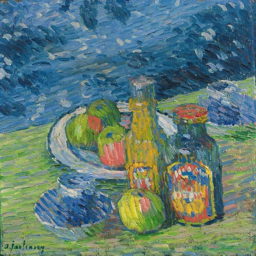Still Life with Bottles and Fruit by Alexej von Jawlensky, painting, 1900