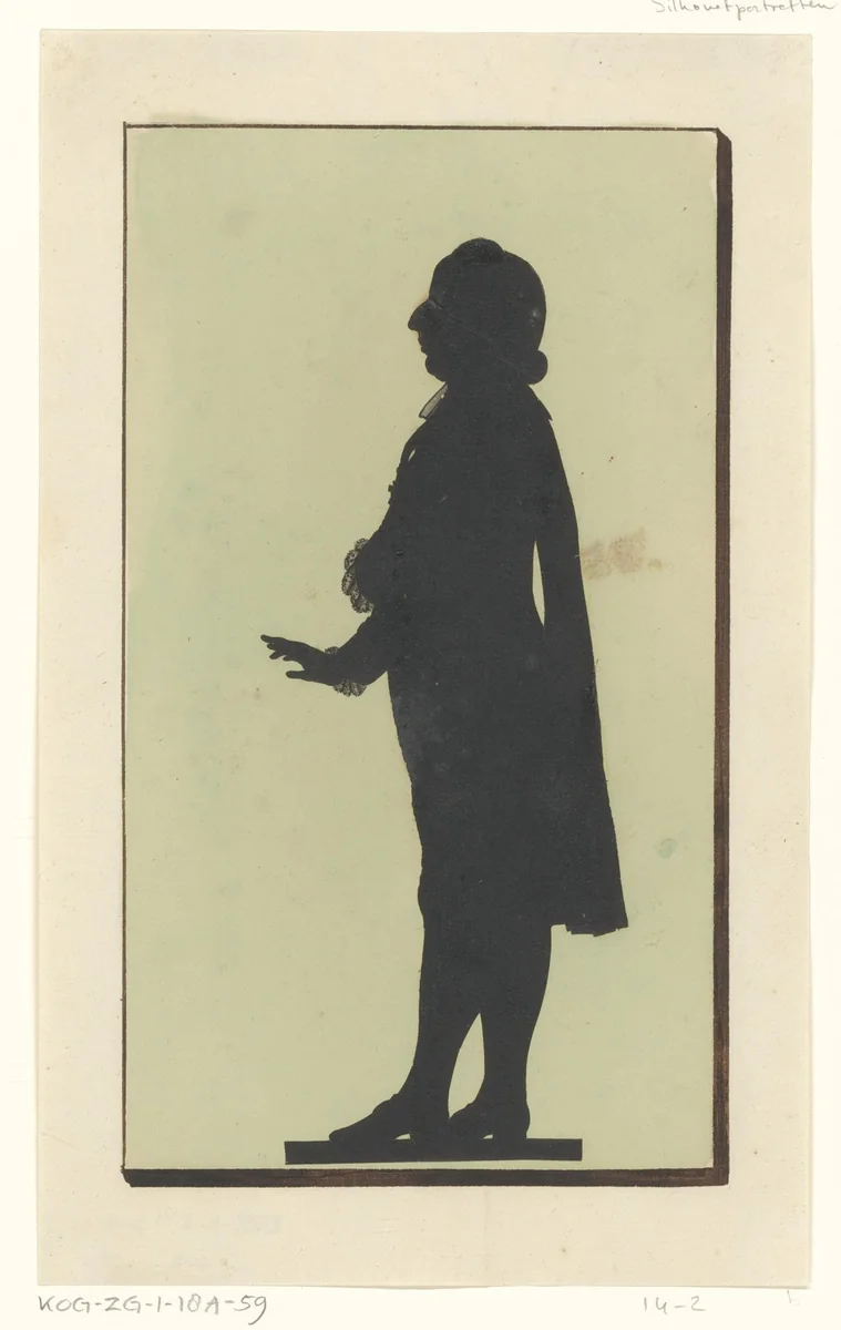 Silhouetportret van een onbekende staande man met opgeheven hand by Joseph Adolf Schmetterling, drawing, 1785