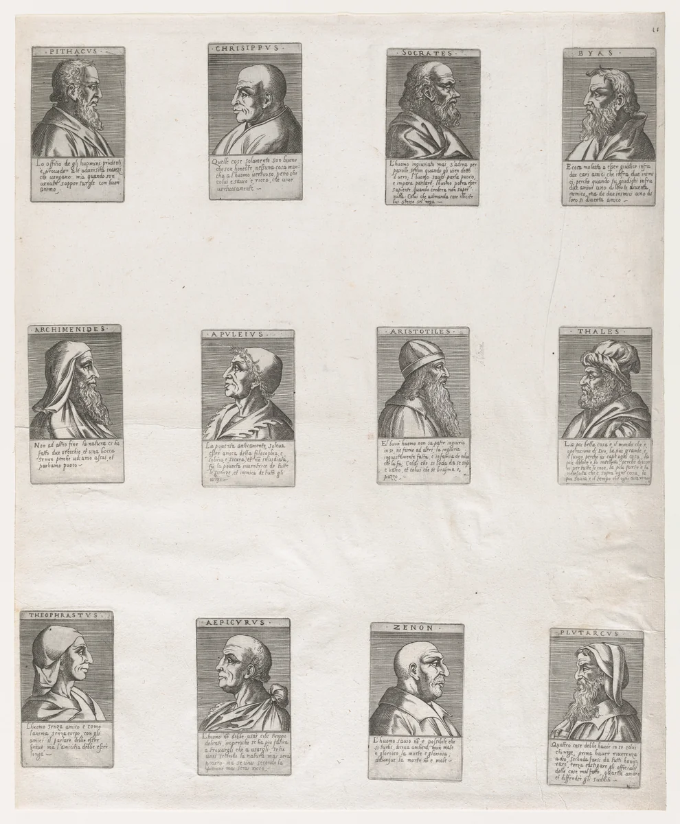 Portraits of the Ancient Philosophers, from "Speculum Romanae Magnificentiae" by anonymous, print, 1530-1580