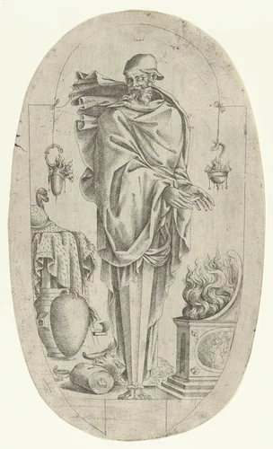 Term in the Form of an Old Man Warming His Hands by Jean Mignon, print, 1535-1555