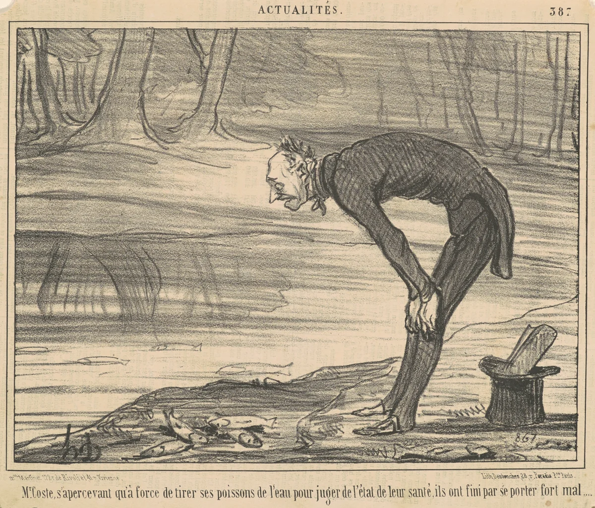 M. Coste, s'apercevant qu'a force de tirer by Honoré Daumier, print, 1857