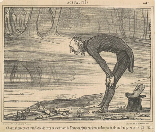 M. Coste, s'apercevant qu'a force de tirer by Honoré Daumier, print, 1857
