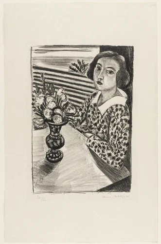 Young Woman Sitting with Bouquet of Flowers (Jeune fille assise au bouquet de fleurs) by Henri Matisse, print, 1922