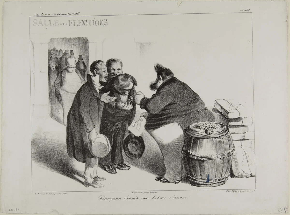 A Fair Reward to Dutiful Voters, plate 404 by Honoré-Victorin Daumier, print, 1834