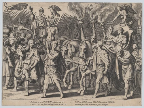 Plate 7: Triumphal Procession after Victory over Turks, from the Triumphs of Charles V by Cornelis Boel, print, 1614