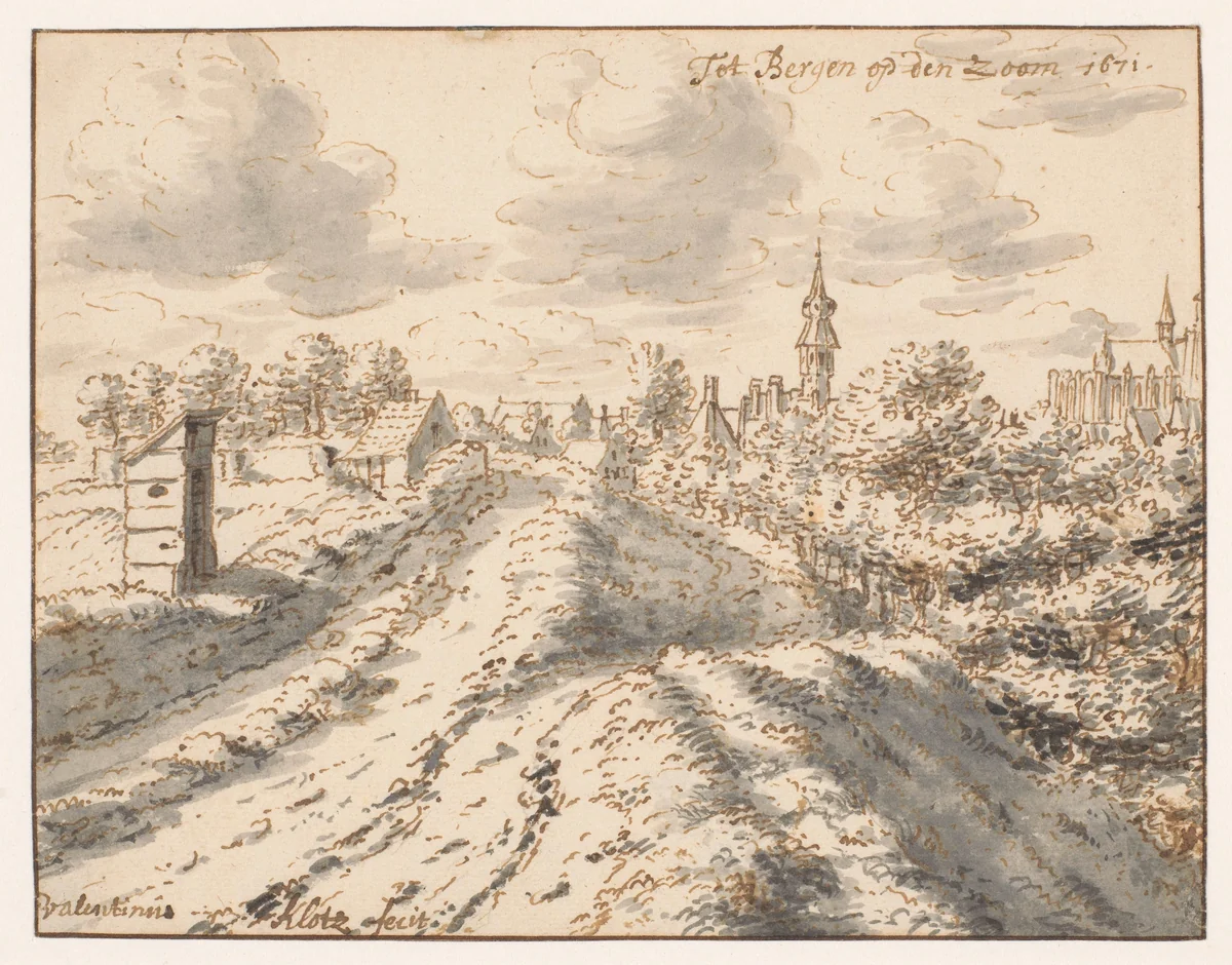View of Bergen op Zoom by Valentijn Klotz, drawing, 1671