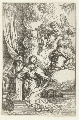 Annunciatie by Jonas Umbach, print, 1634-1693