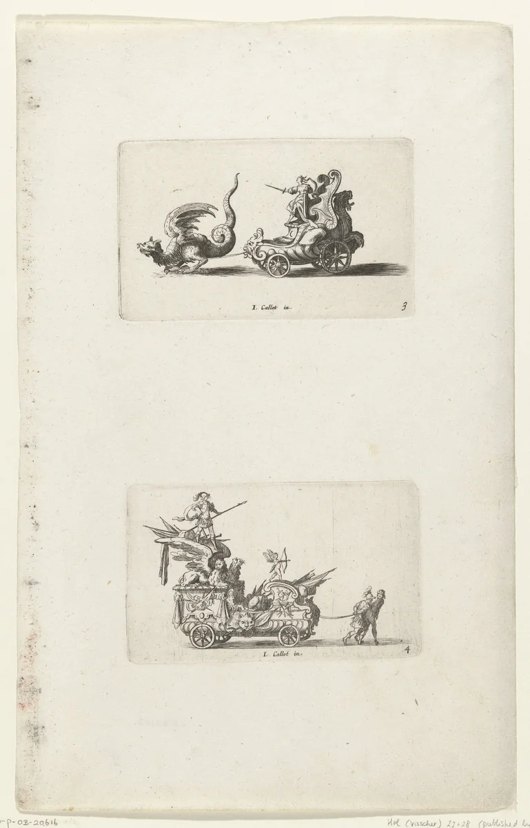 Triomfwagen van de Standvastigheid, Triomfwagen met een legerleider en Cupido by anonymous, print, 1627-1652