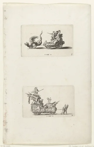 Triomfwagen van de Standvastigheid, Triomfwagen met een legerleider en Cupido by anonymous, print, 1627-1652
