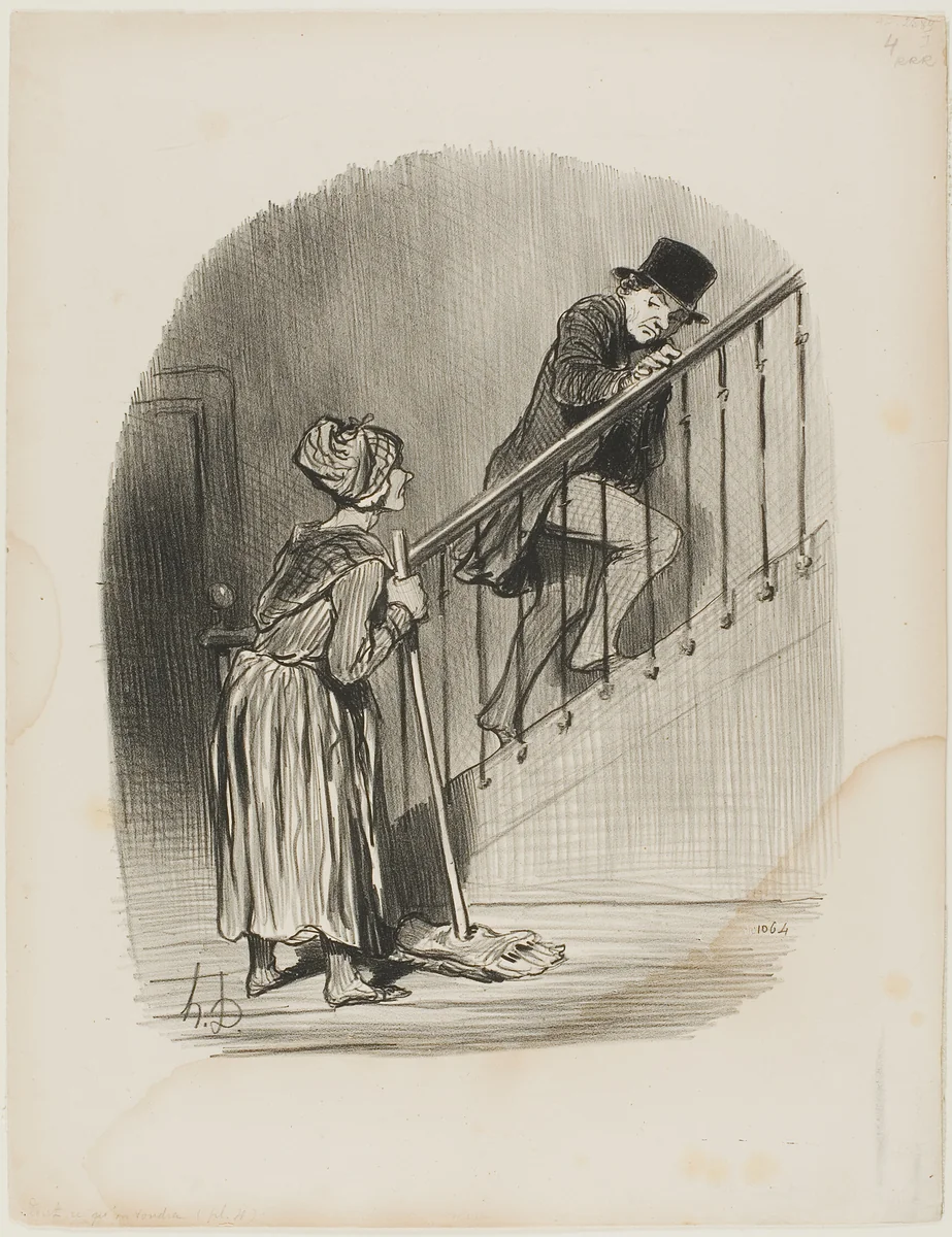 "Is my Wife at home? Yes, monsieur, and your cousin too...," plate 4 from Tout ce qu'on voudra by Honoré-Victorin Daumier, print, 1847