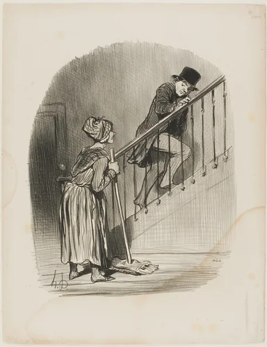 "Is my Wife at home? Yes, monsieur, and your cousin too...," plate 4 from Tout ce qu'on voudra by Honoré-Victorin Daumier, print, 1847