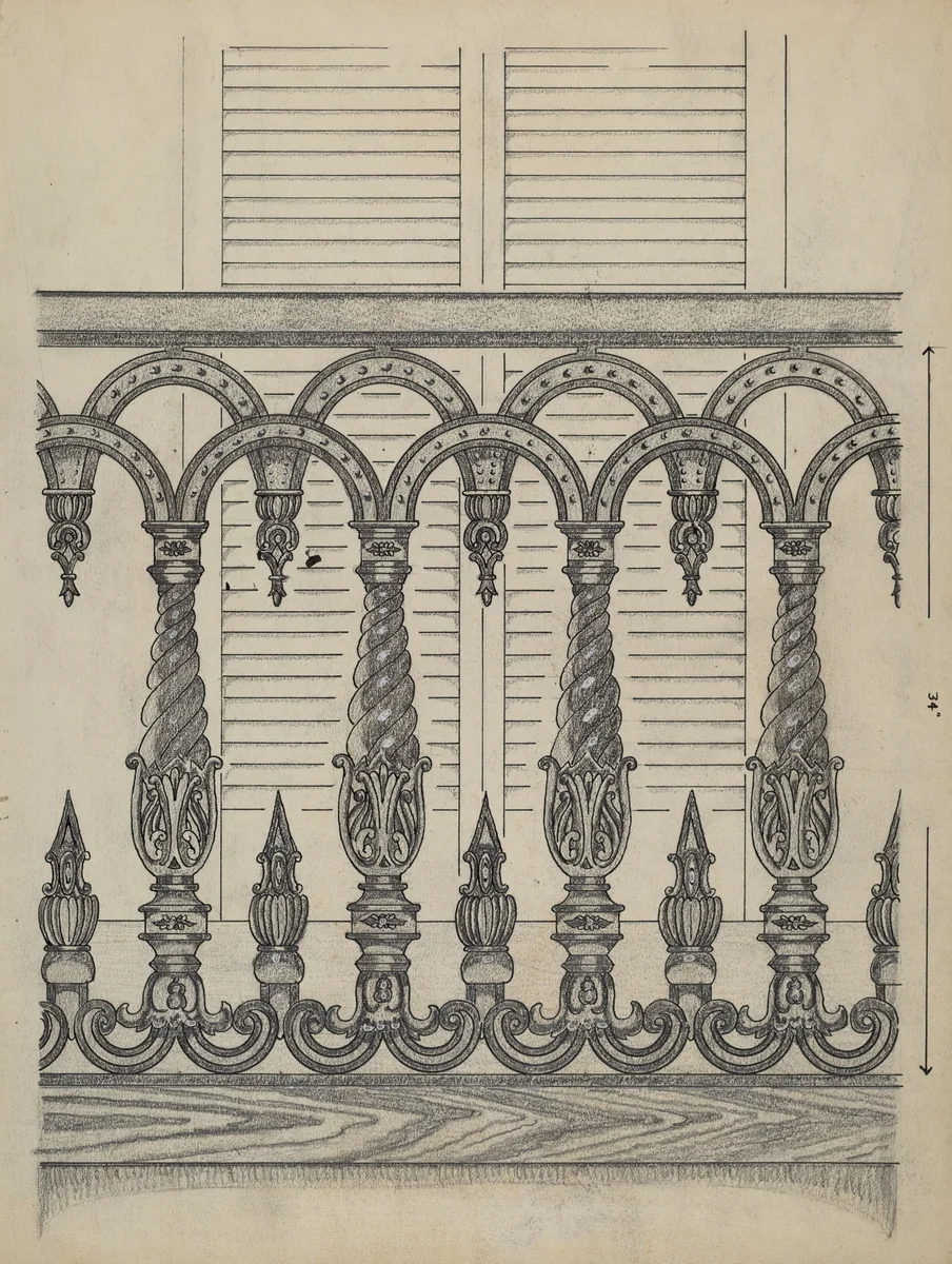 Cast Iron Balcony Rail by Thomas Byrne, index of american design, 1936