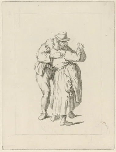Kussend paar by Pieter de Mare, print, 1768-1796