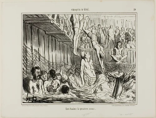 The Bath at 4 Sous, plate 29 from Croquis D'été by Honoré-Victorin Daumier, print, 1858