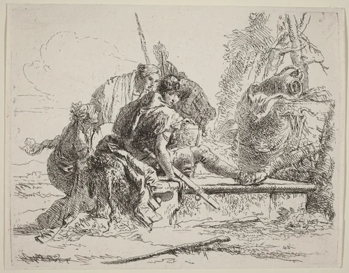 Soldier Seated on a Tomb with Surrounding Figures by Giovanni Battista Tiepolo, print, 1785