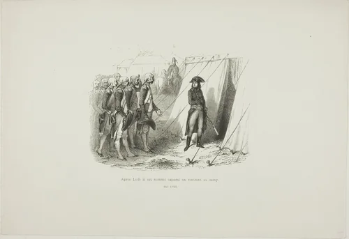 After Lodi, he is named corporal upon returning to camp by Denis Auguste Marie Raffet, print, 1839