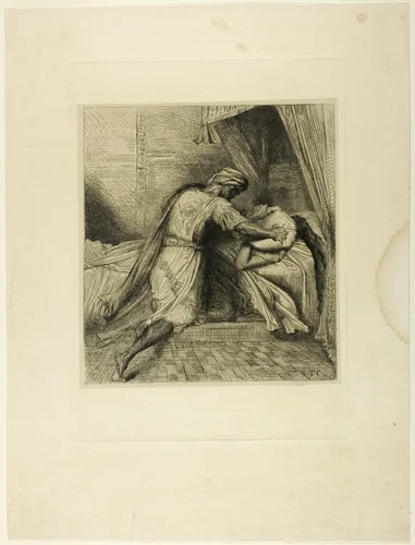 He Smothers Her, plate thirteen from Othello by Théodore Chassériau, print, 1844