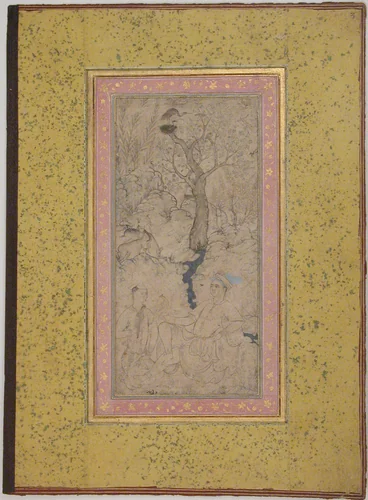 Youthful Falconers in a Landscape by Vali Jan, manuscript, 1550-1599