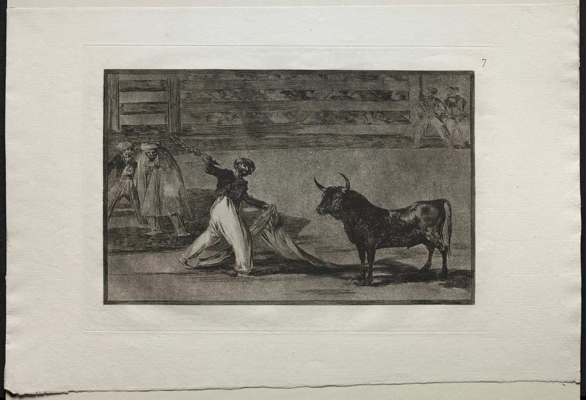 Bullfights: Origin of the Harpoons or Banderillas by Francisco de Goya, print, 1816-1876